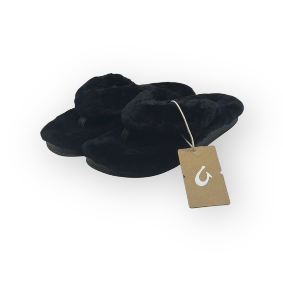 new Olukai ʊ Shearling Fur Outdoor Slipper Thong Sandals ʊ Black 9M ʊ in Box - Picture 13 of 17